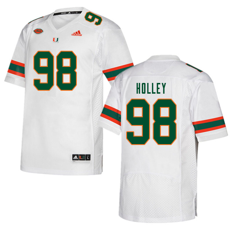 Men #98 Jalar Holley Miami Hurricanes College Football Jerseys Sale-White - Click Image to Close